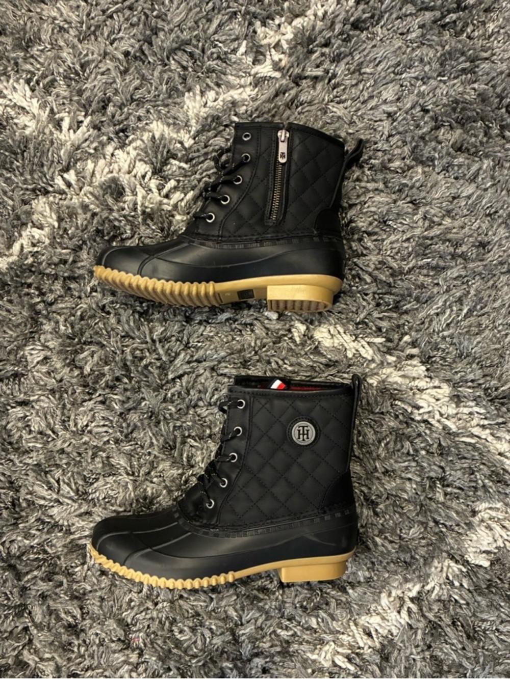 NWOT Tommy Hilfiger Black Duck Boots Faux Fur Winter Boots